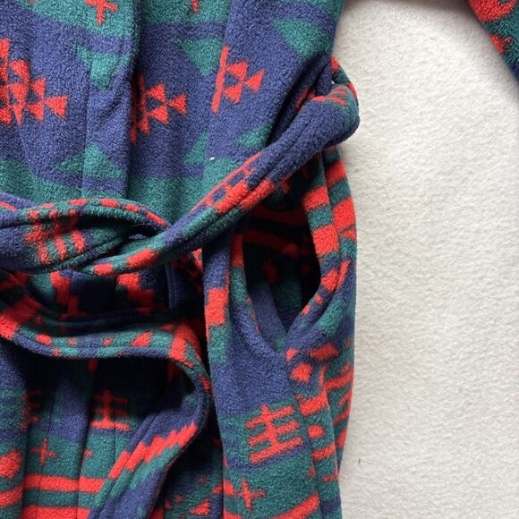 Vintage Cypress Aztec Southwestern Fleece Robe Bathrobe House Red Blue Sz Small - Picture 3 of 5